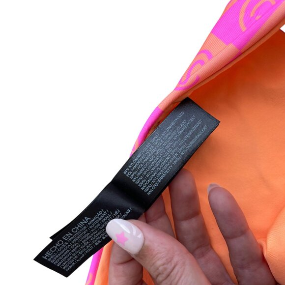 🌸 Hurley Smiley Checker Bikini Set XS Neon Pink Orange Swim Top & Bottom - Picture 4 of 7